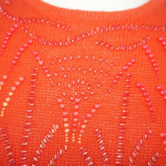 Vintage 90s Orange Pearl Beaded Cotton Knit Sweater Small - Picture 3 of 8